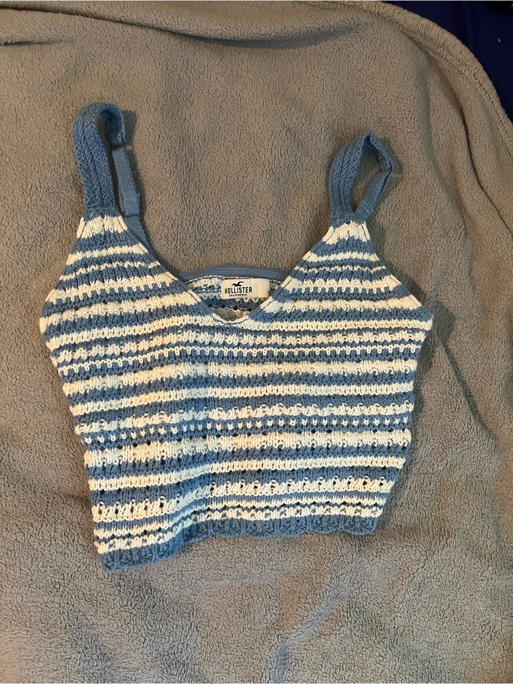 Hollister Blue & White Striped Knit Crop Tank